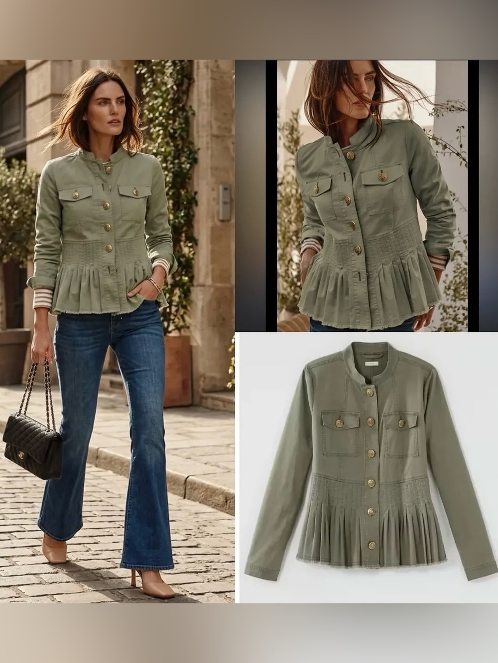 J. Jill Army Green Peplum Jacket Medium NWT